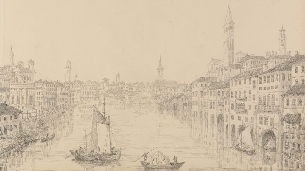 The Watercolor World: Charles D'Oyly_City of Verona from the bridge_Yale Center for British Art