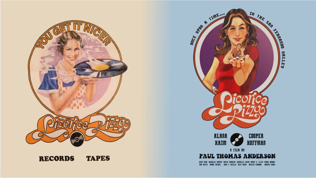 Licorice Pizza-Comparazione tra l'insegna degli store di musica e la copertina del film