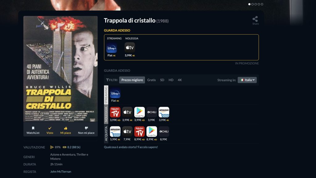 JustWatch - La scheda del film Die Hard
